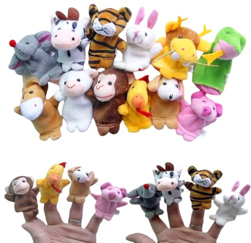12Pcs Finger Puppets for Toddlers, Cute Cartoon Animal Mini Plush Figures, Storytelling Puppets for Kids, Birthday Party Favors, Classroom Rewards, Parent-Child Interactive Play