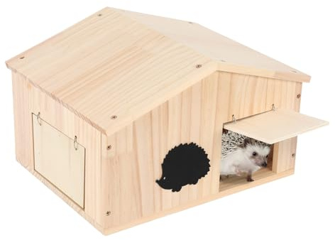 BTSAE Igelhaus Holz mit Rattenklappe und Boden, Winterfeste Igelhotel mit Labyrintheingang und Schrägem Dach, Katzensicheres Igel Haus für Garten, Hof, Außenbereich