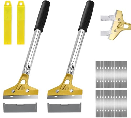 2 Stück Tapetenschaber mit 20 Ersatzklingen, Tapetenentferner Set, 30 x 10 cm Schaber Glasschaber Ceranfeldschaber Farbschaber, Tapetenschaber mit Gummigriff Bodenschaber für Fenster Holzplatten Flies
