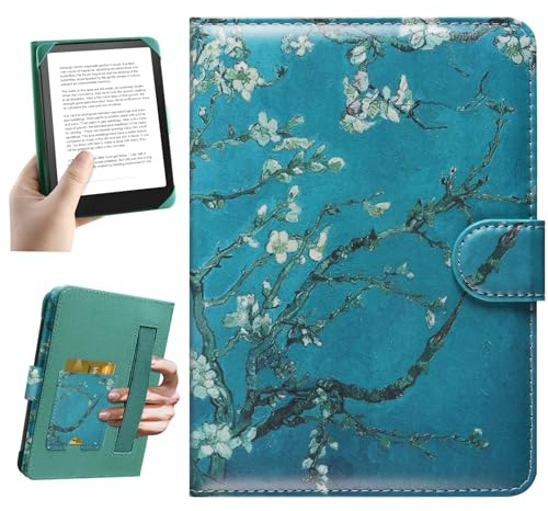 HoYiXi Universal Case for 6.8-7'' Kindle eReader Compatible with Paperwhite/Pocketbook and Tolino/Kobo Clara 2E/Kobo Clara HD,6.8 -7'' eReader Protective Cover with Built-in Card Slot,flower