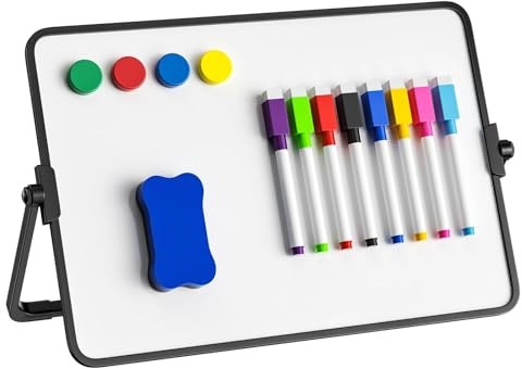 Ravytha Vit whiteboard, liten magnetisk whiteboard, whiteboard med stativ, dubbelsidiga vita tavlor med 8 markörer, 4 magneter och raderare