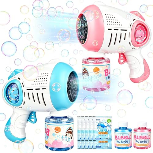 2 PCS Bubble Gun, Bubble Machine with Bubble Liquid, Bubbles Toy with 8 Holes, Automatic Bubbles Guns for Boys Girls Kids, for Birthday Gift, Party Favors, Outdoor Garden