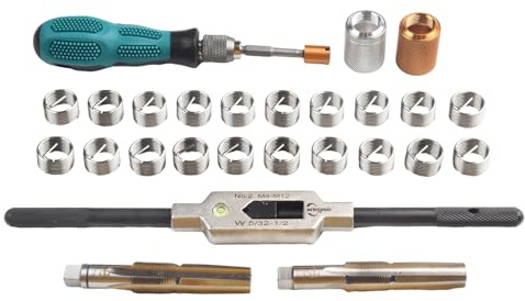 Lagomloot Kit d'outils de réparation de filetage de manivelle de vélo avec insert en acier 9/16 pour filetage endommagé, or et argent