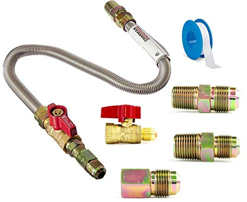 Universal Gas Appliance Installation Kit - 22” One-Stop Range Hook-Up - Stainless Steel Flexible Connector Line - ½” Brass Flare Shut Off Valve & Couplings - Water Heater Stove Fireplace