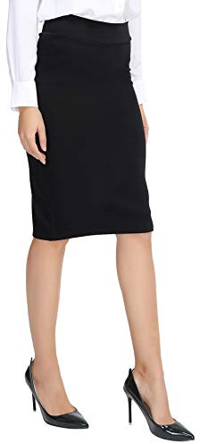 Urban CoCo Women's Elastic Waist Stretch Bodycon Midi Pencil Skirt (S, Black)
