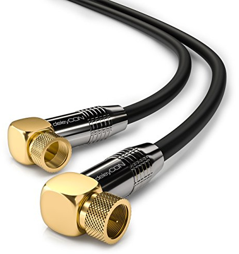 deleyCON 1,5m SAT Antenna - 4K Ultra-HD Full HD HDTV - Satellitare Coassiale - 2x Angolato - F Connettore (90°) a F Connettore (90°) - Connettori Metallo - Nero