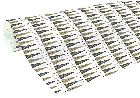 Clairefontaine – ref 201340C – julallians långt rullat omslagspapper (enkel rulle) – 70 cm bredd x 50 m längd, 60 gsm papper – svart och guld höga julgranar design