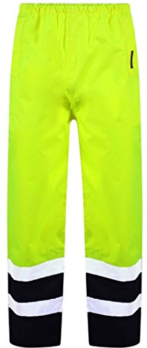 MyShoeStore Hi Vis Viz 2 Band Pu Over Trousers High Visibility Waterproof Safety Work Wear Reflective Tape Stripe Elasticated Waistband Bottoms Workwear Pants(Yellow/Navy, XL)
