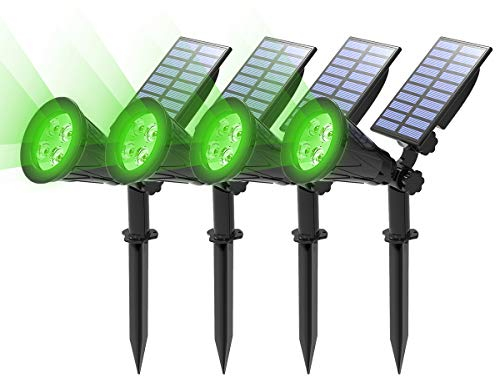 T-SUN 4 Unidades Foco Solar, Impermeable Luces Solares Exterior, Luz de Jardín, 2 Modos de Iluminación Opcionales, ángulo de 180° Ajustable, Luz de Proyecto Solar para Entrada, Camino.