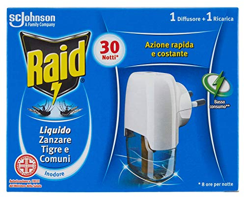 Raid Liquido Elettrico Antizanzare 30 Notti - 1 Diffusore + 1 Ricarica - 21 ml