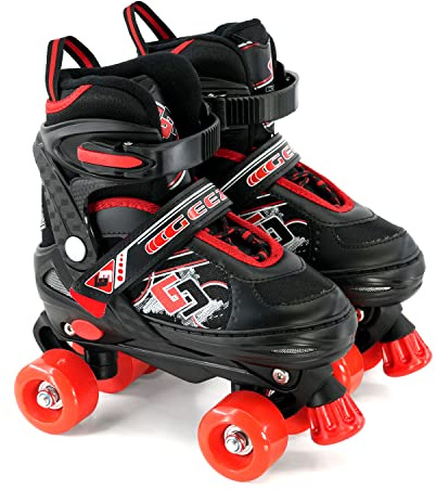 Childrens Kids Boys Girls 4 Wheel Adjustable Quad Roller Skates Boots (Red, Small/UK 11-1/)