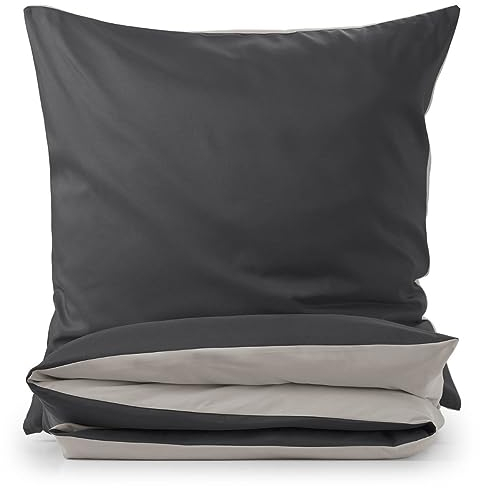 Blumtal Premium Extra Weiche Winter Bettwäsche Wendedesign 140x200 cm & Kissenbezug 80x80 cm - Bettbezüge Mikrofaser, 2 teilig, Moonlight grey - Grau / Anthrazit