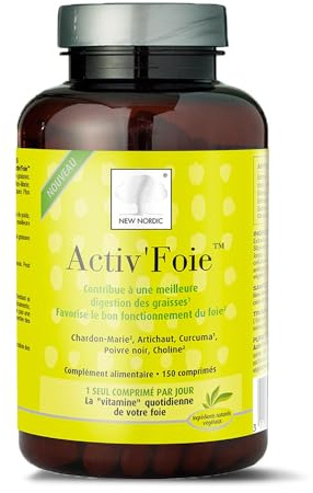 New Nordic Activ'Foie Chardon-Marie 250 mg – 150 comprimés végan | Chardon-Marie 250 mg, Artichaut, Curcuma, Choline. 1 comprimé/jour. Végan, sans gluten, sans additif.