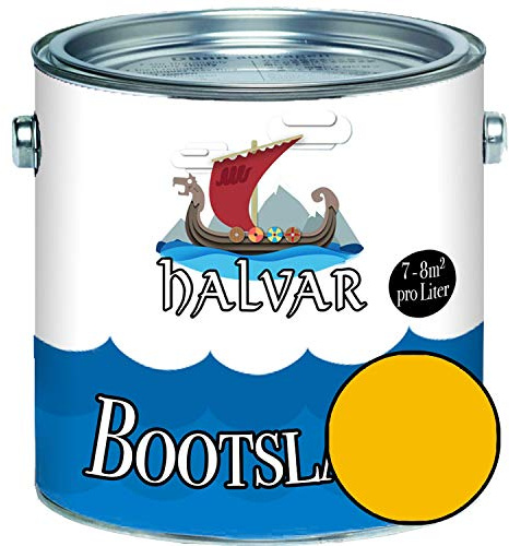 Vernis marin jaune RAL 1000-1037 Laque yacht satiné peinture bateau renforcée PU pour bois & métal extrêmement résistante haute élasticité laquage naval (1 L, RAL 1023 Jaune signalisation) Halvar
