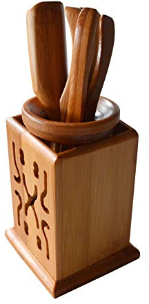 Chadao Bamboo GongFu Tea Tools Tube Spoon, tongs, detong, tea needle funnel (Square canister)