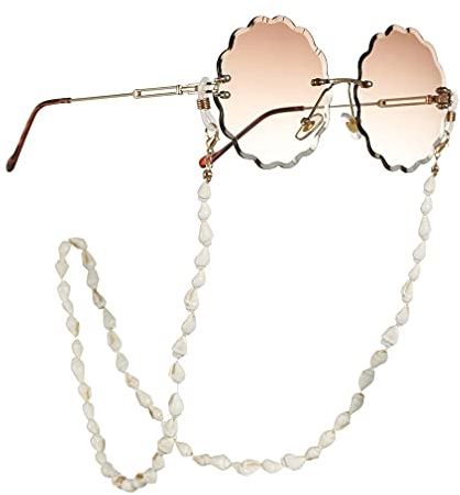 Bohend Boho Lange Sheel Sonnenbrillenkette Weiß Bohemien Gesichtsmaskenkette Frauen Brillenkette für Brillen und Gesichtsmasken