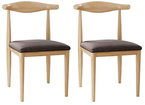 QIFFIY Esszimmerstühle 2 Stück Baumwolle Leinen Dining Chair Startseite Kuh-Ecke Stuhl Hocker Rückenlehne Tisch Moderne einfache Restaurant Imitation Massivholz Küchenstühle (Color : Brown)