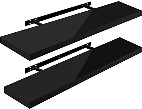 WOLTU Mensola da Muro, Set di 2, Scaffale Sospeso da Parete Libreria Piccola per Soggiorno Cameretta Porta CD DVD, Pannello MDF 100x22,9x3,8cm, Nero, RG9482sz-2