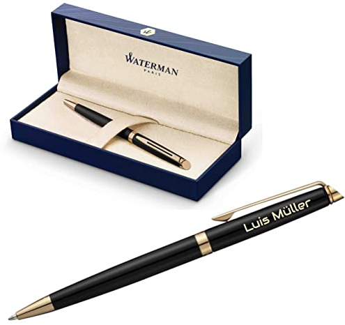 Waterman Hémisphère Ballpoint Pen with Engraving, Gift for Men and Women, Inspired by Parisian Fashion, Personalised, Engraved, Blue Ink (Matte Black G.C.)