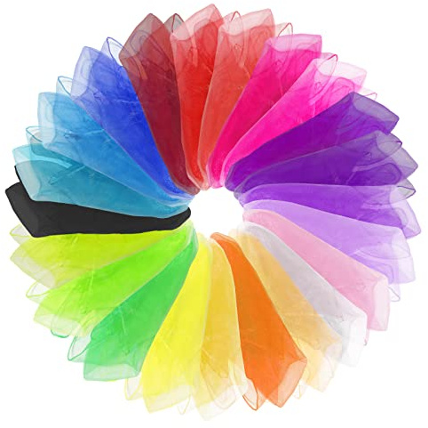 Grantop Juego de 30 paños cuadrados para malabarismos, 22 paños de colores, 60x60 cm, paños de baile coloridos, paños de gasa, actividades de fiesta, espectáculo infantil