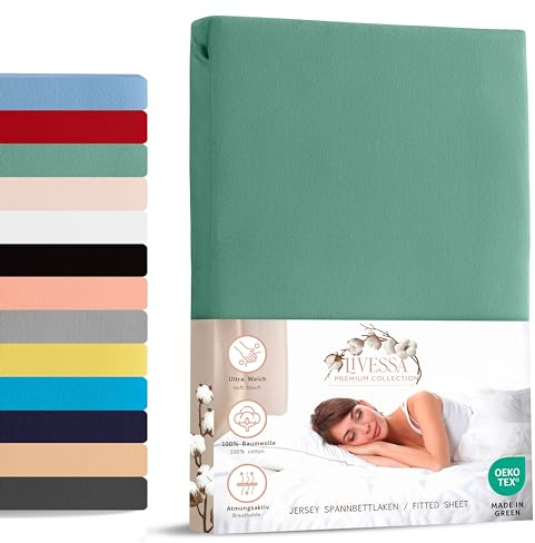 Livessa Spannbettlaken 160x200cm aus Baumwolle Single-Jersey Stoff 140 g/m², Spannbetttuch/Bettlaken mit 30cm Matratzenhöhe, Ultra weich und atmungsaktiv