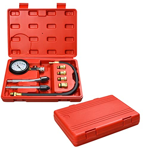 TRMLBE Kompressionsprüfer Satz KFZ Auto Motorrad Kompressionstester 0-20 bar oder 0-300 psi Kompressionsmessgerät Messgerät Test Benzin mit Blau Koffer