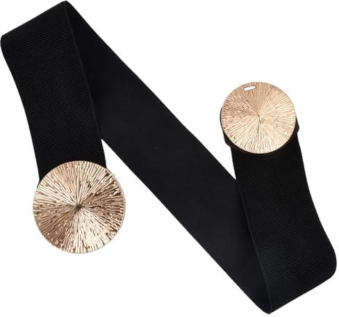 Anseom Cintura Elastica Donna, Cintura con Doppia Fibbia Rotonda Ampie Cinture Elastiche da Donna Vintage Ampia Cintura in Vita Alla Moda per le Donne Abito Camicia (nero)