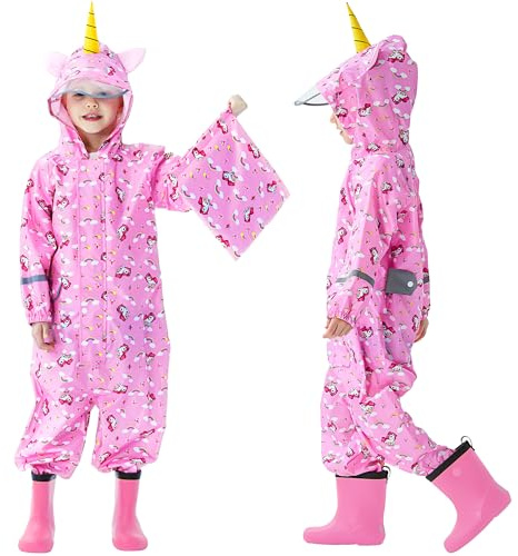 Domueay Tuta Impermeabile Bambina Antipioggia Completo Leggero Tutto in Uno Portatile Giacca Ragazze 7-9 Anni