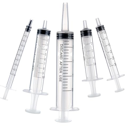 Amabro 5pcs Plastic Syringes - 1ml, 3ml, 5ml, 10ml, 20ml, No Needle Measuring Syringe Reusable Syringes for Scientific Lab Dispensing Liquid Measuring Watering Pet Feeding Oil or Glue Applicator