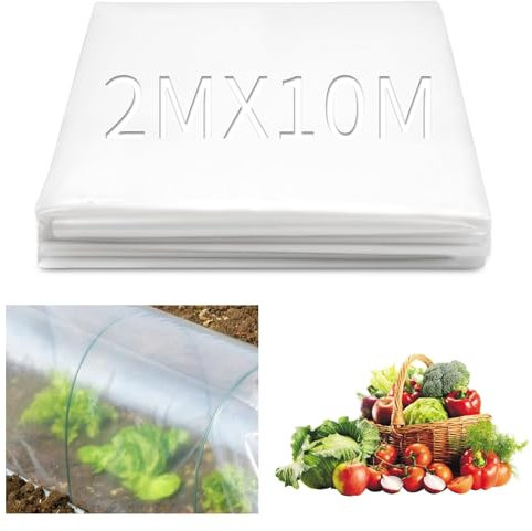 Ziamzra Bache pour Serre 2 x 10 M Polyéthylène Bache Protection Serre Transparente Bache Serre Tunnel Extra Épais Film Résistant Bâche en Plastique pour Plantes Tomates Serres Potagères Légumes