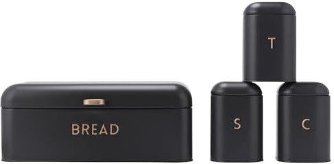 Salter BW13731EU7 Pebble Set da banco da 4 pezzi - Cestino per il pane, tè, zucchero, contenitori per caffè, contenitori per la conservazione, acciaio verniciato, facile da pulire