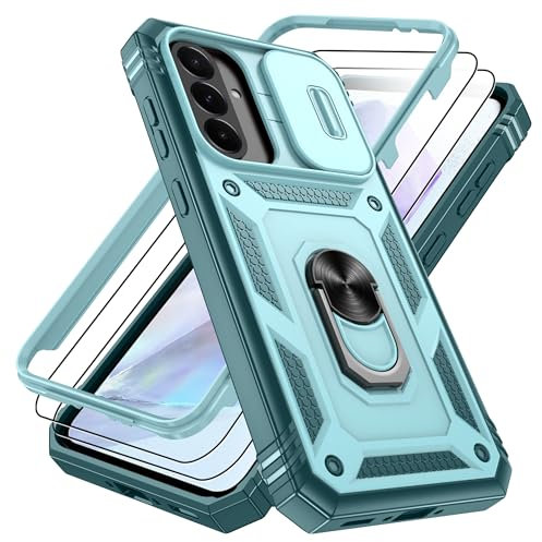 Pilaru 3 in 1 for Samsung A56 5G Phone case | With Front Frame | [Separate] 2 Screen Protector & Kickstand Ring & Camera Cover Military Grade Drop Shockproof Protection for Galaxy A56,Green