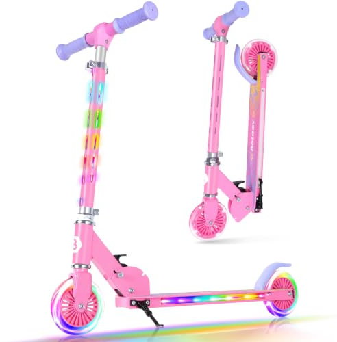 BELEEV V3 Barnsparkcykel, Hopfällbar sparkcykel med 2 hjul, LED-belysning, styrfäste och däck, sparkcykel för flickor och pojkar i åldrarna 3–12 år, Scooter (Dark Cyan)