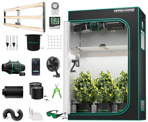 MARS HYDRO FC4000 odlingstält komplett set med Samsung 301H EVO LED Grow lampa full spektrum dimbar växtlampa med hydroponik 1680D 120 x 60 x 180 cm growtent Indoor Grow set med 4 tum ventilationssats