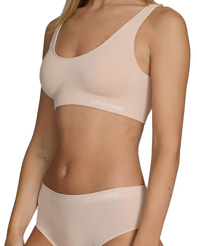 STEP ONE SmoothFit Bra. Ultra-Soft Women's Everyday Bra, Lifts & Supports and Feels Invisible on, Breathable Bamboo Moisture Wicking with Removable Cups Nude Sand Large