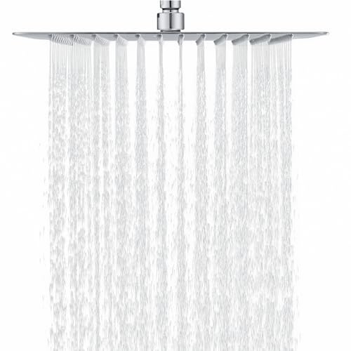 DETBOM Soffione Doccia Fisso Quadrato 30x30 cm/12 Pollici - 304 in Acciaio Inox Soffione Doccia a Pioggia, con 144 Ugelli in Silicone Anticalcare, Soffione Doccia Grande Regolabile 360°, Cromo