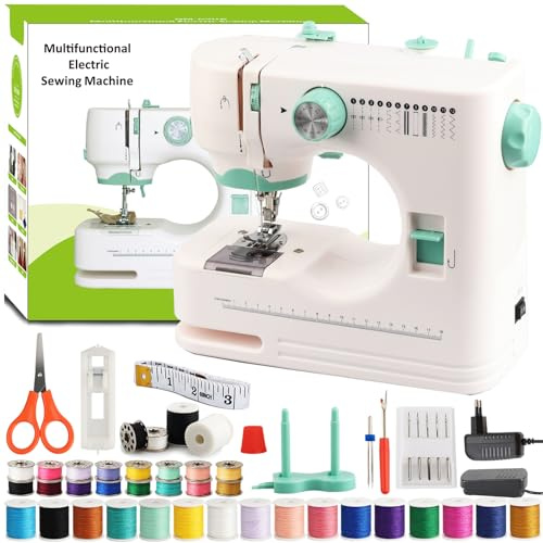 BRICH kleine nähmaschine für anfänger Tragbare Nähmaschine für Kinder mit 12 Stichen, zwei Geschwindigkeitsstufen und Fußpedal | Komplettes Zubehörset für Anfänger, Heimwerkerprojekte, Bastelarbeite