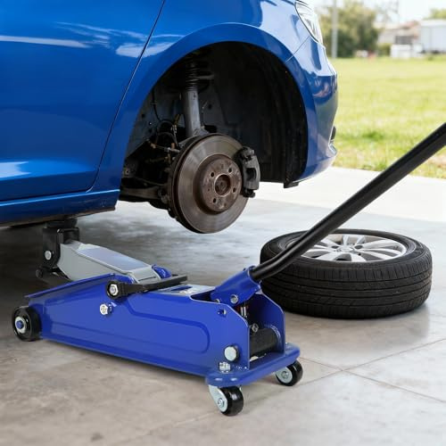 Cric de voiture hydraulique à profil bas de 3 tonnes, cric roulant robuste à levage rapide avec roues, portée de levage de 12,7 à 38,6 cm, capacité de 2993,7 kg (bleu)