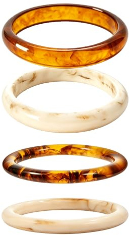 aieieii 4Pcs Resin Bangles for Womens, Acrylic Chunky Bracelets, Stackable
