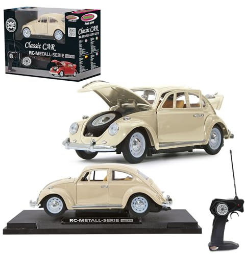 JAMARA 405111 - VW Käfer 1:18 RC Diecast Creme weiß 40MHz - Kultfahrzeug mit Gummi-Bereifung, öffnen von Türen, Motorhaube und Kofferraum, perfekt nachgebildete Details, hochwertige Verarbeitung