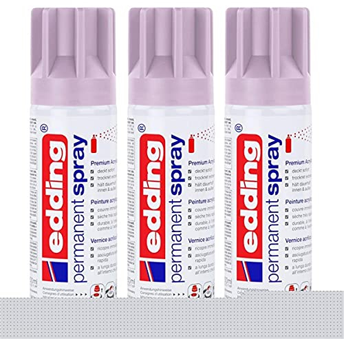 edding Permanent Spray Premium-Acryllack light lavender 200ml – seidenmatt – Sprühlack deckt sofort, trocknet extrem schnell und hält dauerhaft innen & außen, für Glas, Metall, Holz uvm. (3er Pack)
