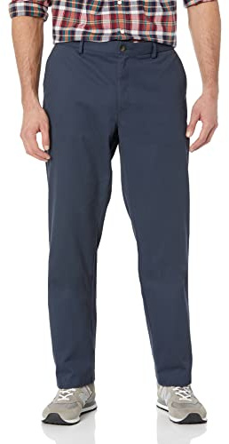 Amazon Essentials Chino Senza Pinces Anti-Grinze con Taglio Dritto Uomo, Blu Marino, 42W / 34L