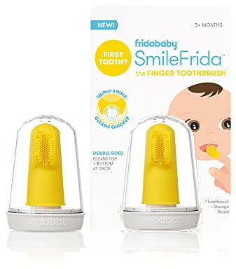 Fridababy SmileFrida - Babys erste Zahnbürste mit Etui, Silikon, BPA-frei - Finger-Zahnbürste, reinigt Zähne und Zahnfleisch mit doppelseitiger Bürste für Babys ab 3 Monaten