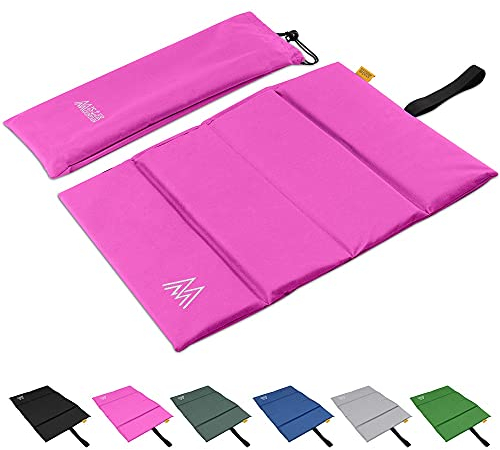 Mister Mountain XL Outdoor Iso-Sitz-Kissen mit Tasche - Sitz-Matte mit Schutz vor Kälte, Nässe, Schmutz, Hitze - Faltbar & Waschbar - Thermokissen Pink
