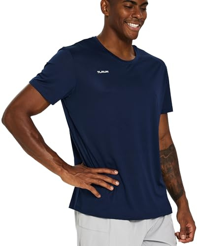 TLRUN Ultralätta löpartröjor för män, torr passform maratontopp, t-shirt, coola kortärmad atletiska t-tröjor, Marinblått Xsp, M