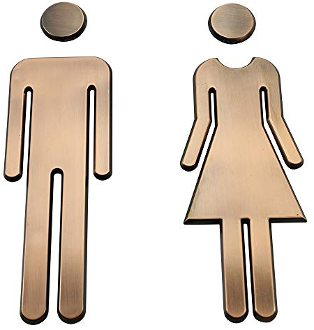 QiGui Signe Toilette pour Porte - Signe de Porte Salle de Bain - Panneau WC Adhesif Homme Femme - Stickers pour Toilette Porte de Restaurant Publique Hôtel Cafétéria (Bronze)