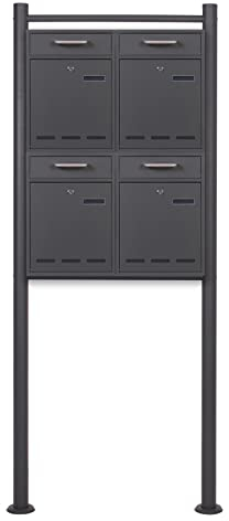 2x2 Briefkasten V53 Anthrazit Postkasten mit Briefkastenständer und Sichtschlitzen, Postbox
