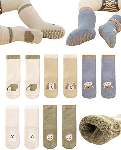 BEHELE Baby Non-skid Grip Socks Toddler Socks Warm Thick Anti Skid Slipper Crew Socks for Girls Boys Newborn Infant 5 Pairs (as1, age, 1_year, 3_years, style 2)