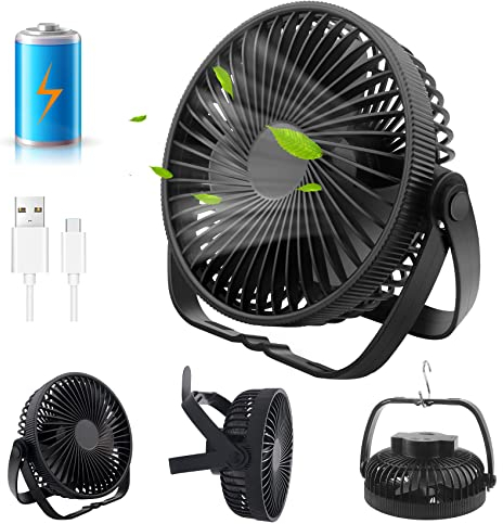 Desk Fan USB Rechargeable Battery Powered Silent and Powerful 3 In 1, Small Table Fan 6.5 inch Portable 3 Speeds 360° Adjustable, Desktop Fans Cooling Quiet for Bedroom Home Office Camping Travel