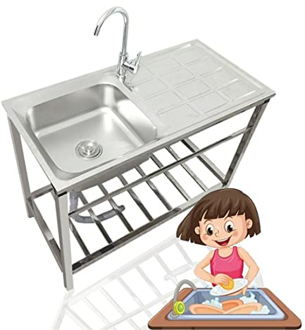 Küche Spülbecken Edelstahl Waschbecken Ausgussbecken -Handbecken -Station Waschbecken mit Lagerregalen Restaurant Waschbecken Waschanlage Waschküche für Innengarten im Freien Garage Hinterhof ( Size :